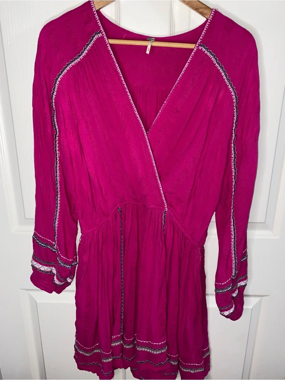Free People Mini Dress in Fuchsia with Embroidered Trim